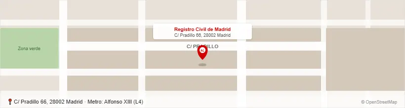 Mapa Registro Civil Madrid — C/ Pradillo 66